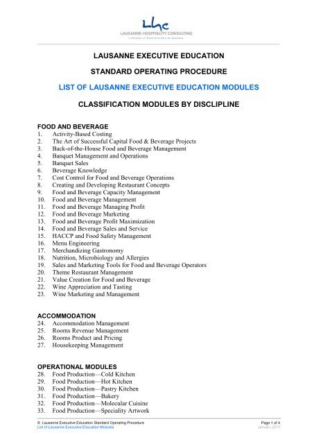 lausanne executive education standard operating procedure list of ...