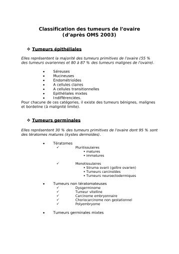 Classification des tumeurs de l'ovaire (d'aprÃ¨s OMS 2003) - OncologiK