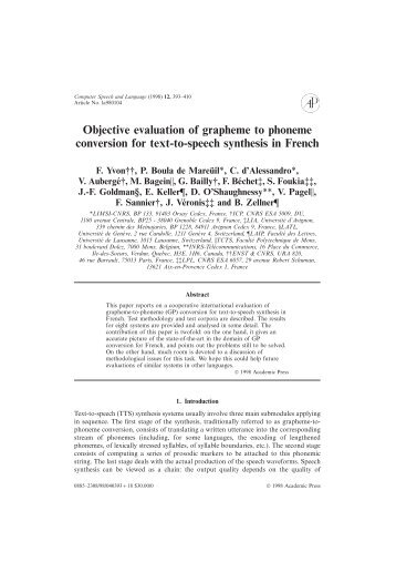 Objective evaluation of grapheme to phoneme conversion for ... - limsi