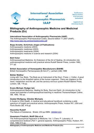 Bibliography of Anthroposophic Medicine and Medicinal - Iaap