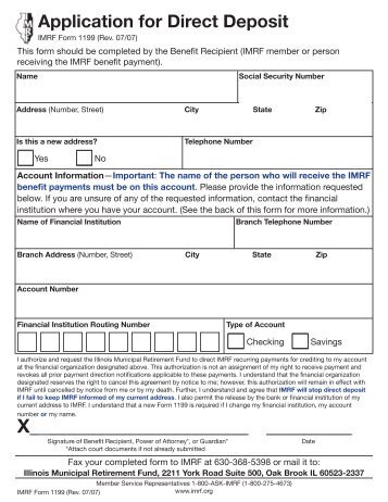 IMRF Form 1199 Application for Direct Deposit