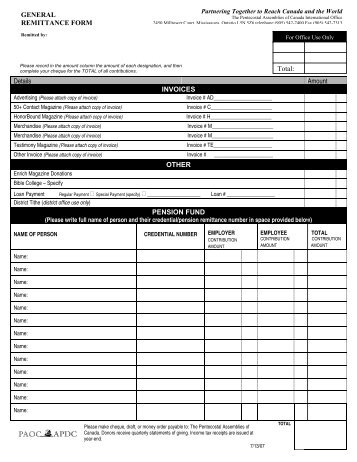 GENERAL REMITTANCE FORM Details Amount INVOICES OTHER ...