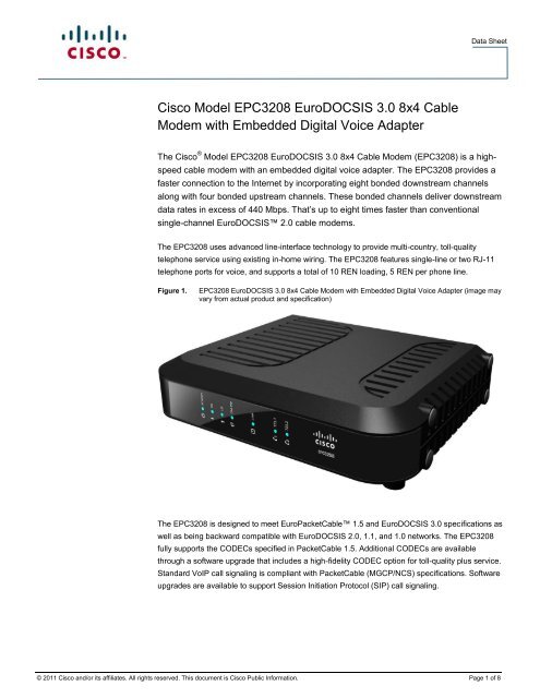 Cisco Model EPC3208 EuroDOCSIS 3.0 8x4 Cable Modem with ...