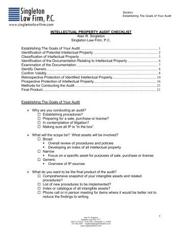 intellectual property audit checklist - Singleton Law Firm, PC