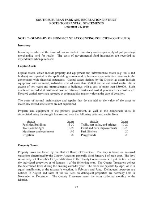 Comprehensive Annual Financial Report - South Suburban Parks ...