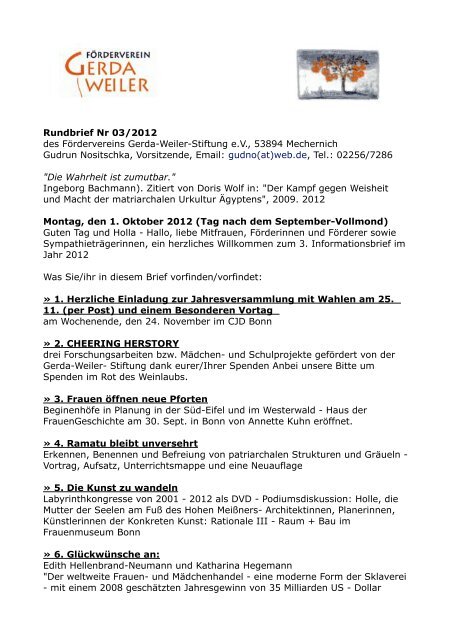 Rundbrief Oktober 2012 Gerda Weiler Stiftung