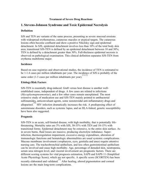 1. Stevens-Johnson Syndrome and Toxic Epidermal Necrolysis