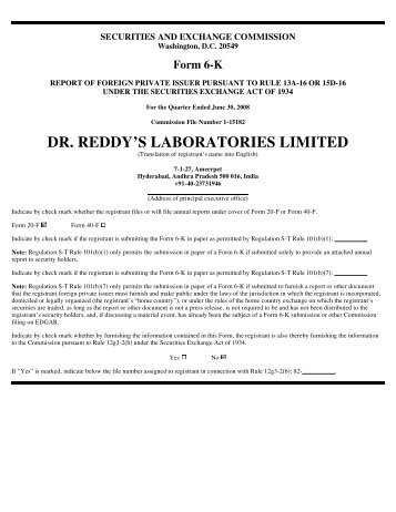 Form 6-K - Dr. Reddy's