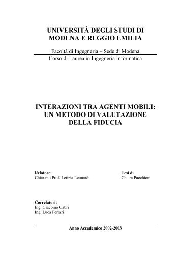 Tesi Completa (PDF) - Agentgroup - UniversitÃ  degli studi di ...