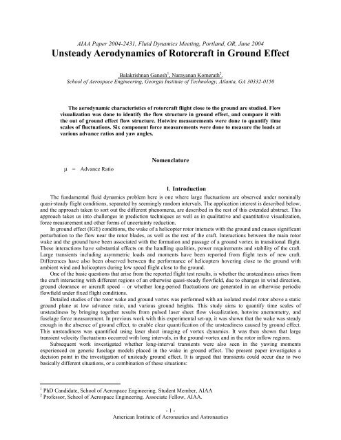 Unsteady Aerodynamics of Rotorcraft in Ground Effect - Aerospace ...