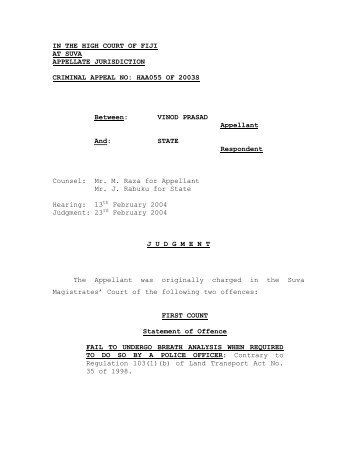 Download Vinod Prasad v State Judgement - Law Fiji