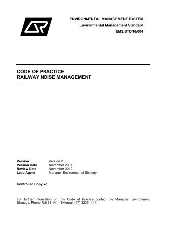 code of practice â railway noise management - Queensland Rail