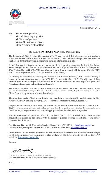 Stakeholder Letter re New Flight Plan Format 2012 - Jamaica Civil ...