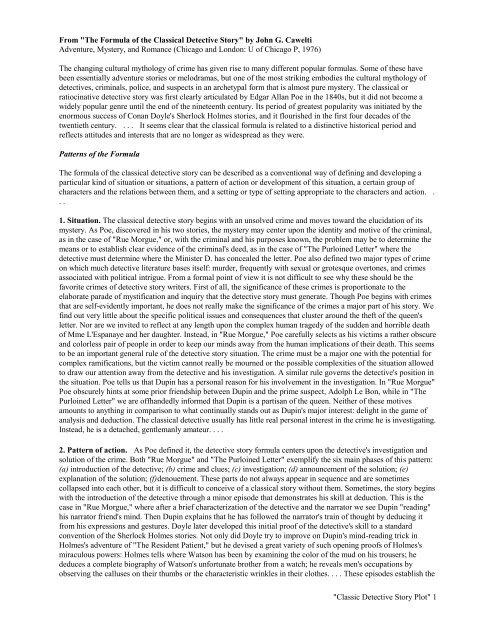 The Formula Of The Classical Detective Story Information The Formula Of The Classical Detective Story Information