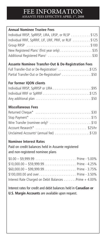 Fee Schedule - Assante Wealth Management