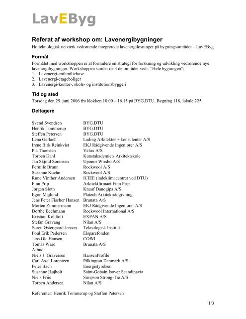 Referat af workshop om: Lavenergibygninger