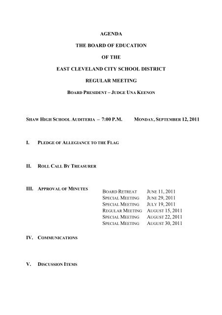 September 2011 Agenda - East Cleveland School District