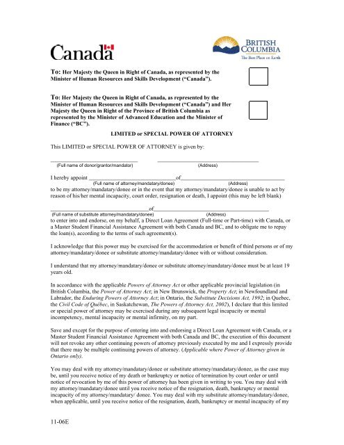 British Columbia power of attorney form - CanLearn