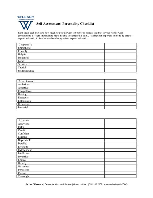 Self-Assessment: Personality Checklist