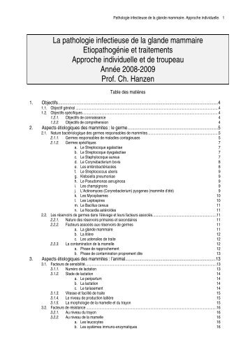 La pathologie infectieuse de la glande mammaire EtiopathogÃ©nie et ...