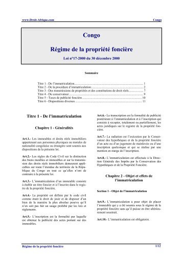 Congo - Loi relative a la propriete fonciere - Droit-Afrique.com