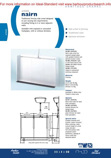 Urinals: urinals and fittings - Barbour Product Search