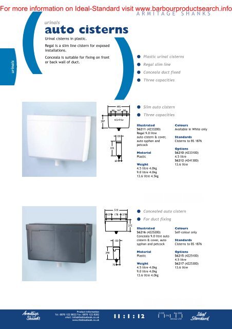 Urinals: urinals and fittings - Barbour Product Search