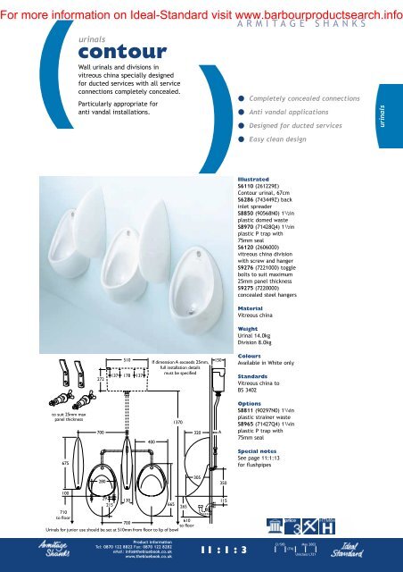 Urinals: urinals and fittings - Barbour Product Search