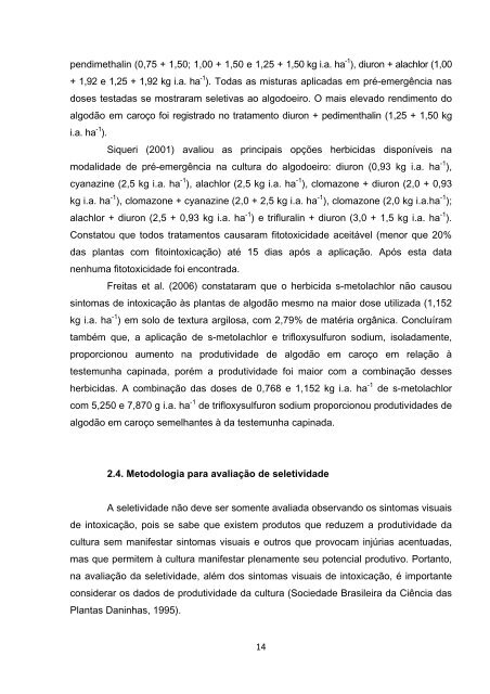 seletividade de herbicidas aplicados em prÃ©-emergÃªncia na cultura ...