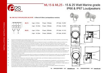 ML15 & ML25 P.A. Loudspeakers Marine Grade IP66 & IP67 - E2S