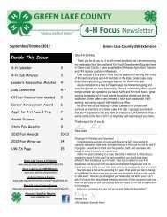 GREEN LAKE COUNTY 4-H Focus Newsleter