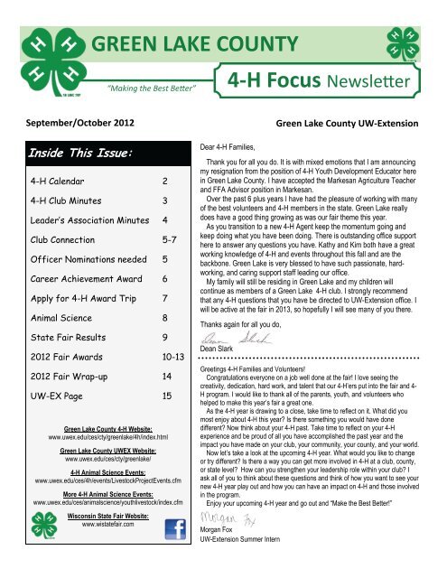 GREEN LAKE COUNTY 4-H Focus Newsleter