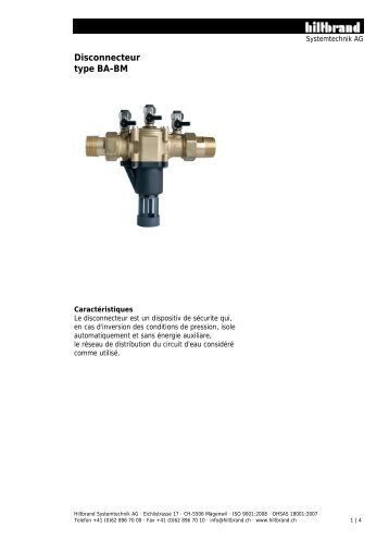 Disconnecteur type BA-BM - Hiltbrand Systemtechnik AG