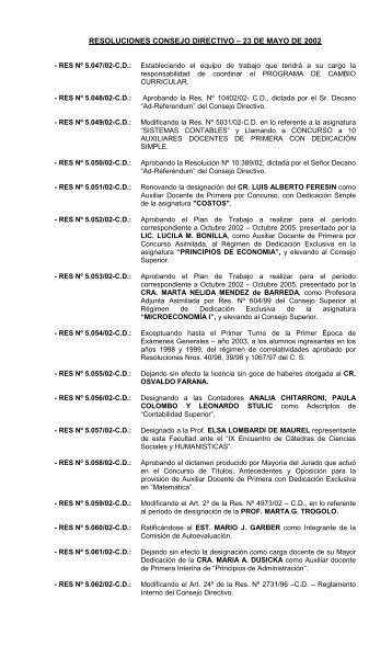 resoluciones consejo directivo â 23 de mayo de 2002 - facultad de ...