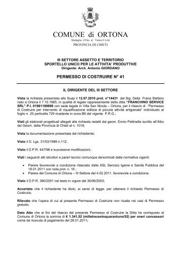 PERMESSO DI COSTRUIRE n. 41 - Comune di Ortona