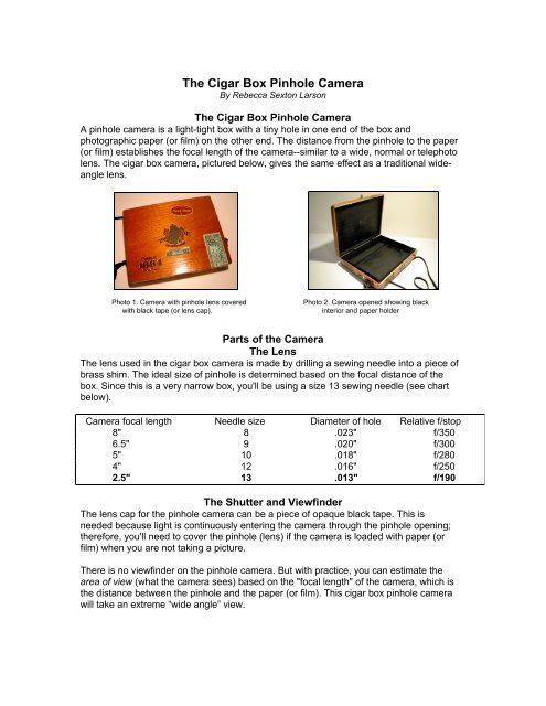 The Cigar Box Pinhole Camera