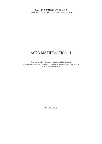 ACTA MATHEMATICA 11 - Katedra matematiky FPV UKF v Nitre