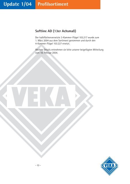 Update 1/04 Profilsortiment - Veka