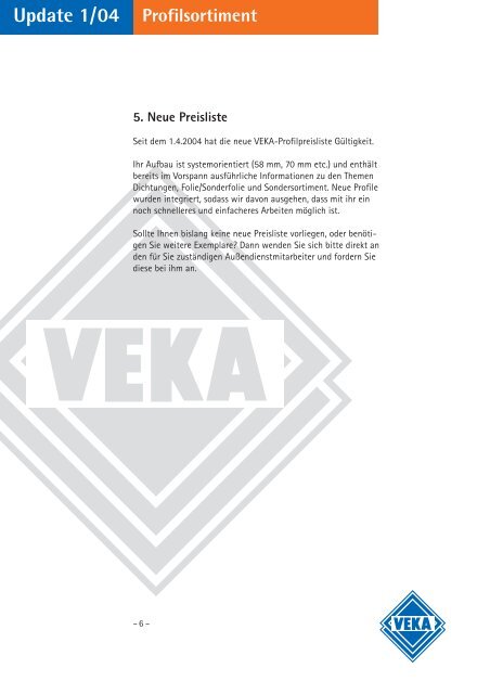 Update 1/04 Profilsortiment - Veka