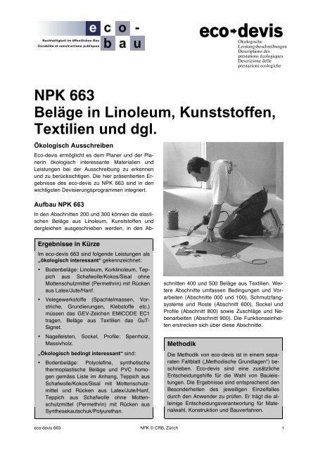 NPK 663 Beläge in Linoleum, Kunststoffen, Textilien und ... - Eco-Bau