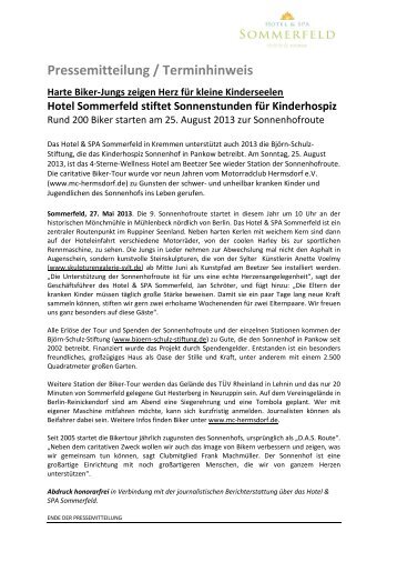 Pressemitteilung / Terminhinweis - Hotel & Spa Sommerfeld