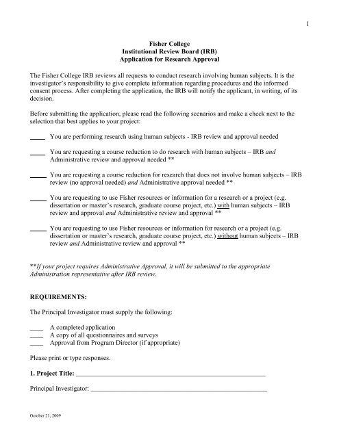 IRB Application form - Fisher College
