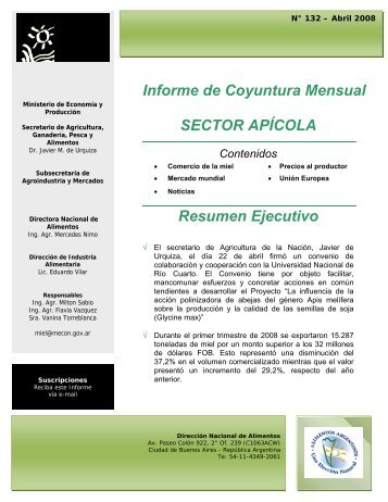Informe de Coyuntura Mensual SECTOR APÍCOLA Resumen ...
