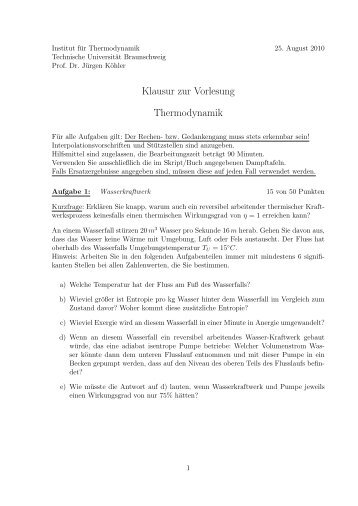 Klausur zur Vorlesung Thermodynamik - am Institut fÃ¼r ...