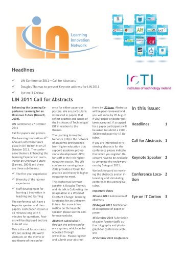 Headlines In this issue: LIN 2011 Call for Abstracts - Update