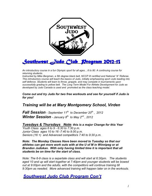 Southwest Judo Club 2012-12 Program final - Judo Manitoba