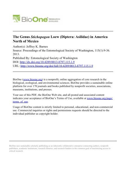 The Genus Stichopogon Loew (Diptera: Asilidae) in America North ...