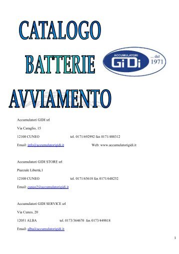 Catalogo batterie avviamento.pdf - ACCUMULATORI GIDI Srl