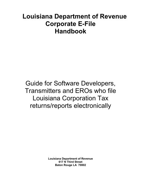 Louisiana Department Of Revenue Corporate E-File Handbook