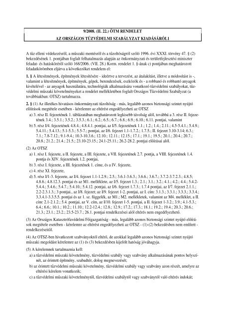 9/2008. (II. 22.) ÖTM RENDELET AZ ORSZÁGOS TŰZVÉDELMI ...